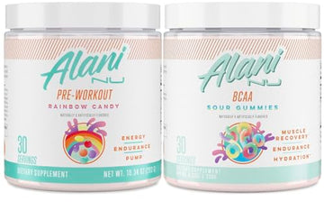 Alani Nu Rainbow Candy Pre Workout and BCAA Sour Gummies Post Workout Powder Alani Nu buy supplements canada