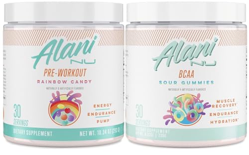 Alani Nu Rainbow Candy Pre Workout and BCAA Sour Gummies Post Workout Powder Alani Nu buy supplements canada
