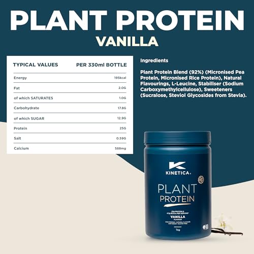 Kinetica Vanilla Flavour Plant Protein 1kg | Blend of Pea and Rice Protein | Vegan Kinetica buy supplements canada