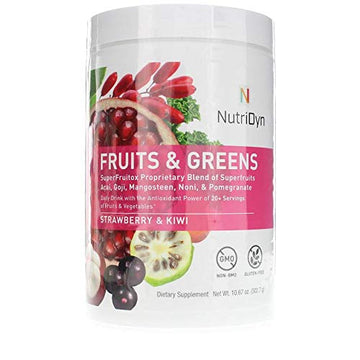 NutriDyn Fruits & Greens Strawberry/Kiwi Flavor *Certified Organic* w/ Acai, Gogi, Mangosteen, Noni & Pomegranate Super Fruits 300 Grams (Strawberry Kiki) Nutri-Dyn buy supplements canada