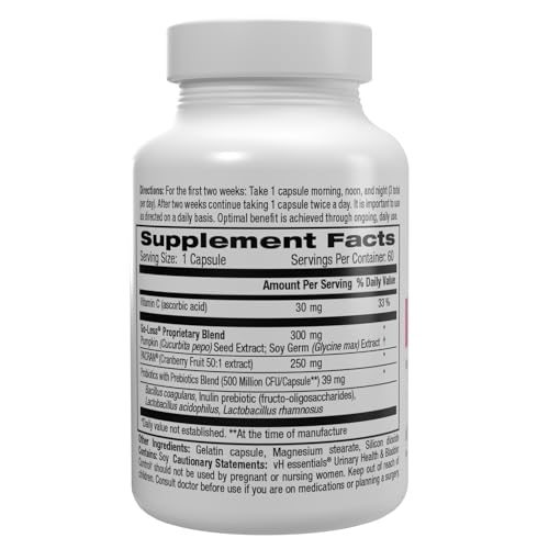 vH essentials Urinary Health & Bladder Control, Cranberry Extract, Prebiotics and Probiotics vH essentials buy supplements canada