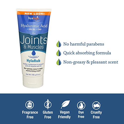 HylaRub HA Joint & Muscle Cream – Hyaluronic Acid Muscle Rub w/Emu Oil & CMO – Non Greasy, Soothes, Moisturizes & Maintains Shoulders, Knees, Back, HIPS & More 6 oz. by Hyalogic Hyalogic buy supplements canada