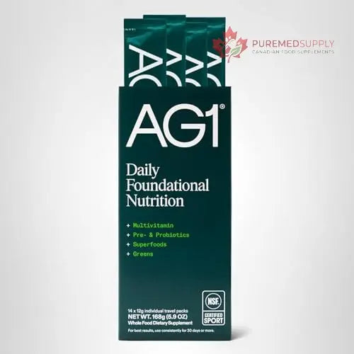 AG1 Athletic Greens Powder Supplement, Improve Gut Health, Multivitamin, Probiotic, Gluten Free, Vegan and Keto Friendly, 75 Vitamins (Travel Packs, 14 Count) - Classic Formula AG1 buy supplements canada