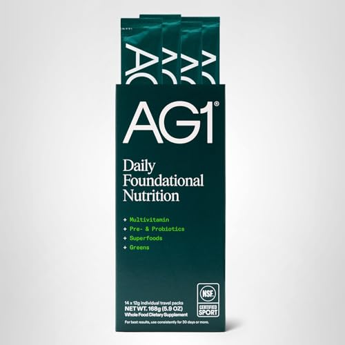 AG1 Athletic Greens Powder Supplement, Improve Gut Health, Multivitamin, Probiotic, Gluten Free, Vegan and Keto Friendly, 75 Vitamins (Travel Packs, 14 Count) - Classic Formula AG1 buy supplements canada
