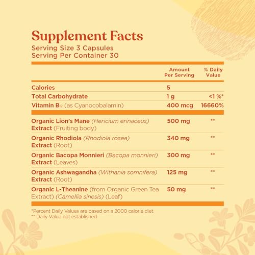Four Sigmatic Focus Capsules | Lion's Mane Supplement Capsules | Brain Boosting Complex with Ashwagandha, Bacopa Monnieri & Rhodiola | Vegan Nootropic Adaptogen & Mushroom Supplement | 30 Servings Four Sigmatic buy supplements canada