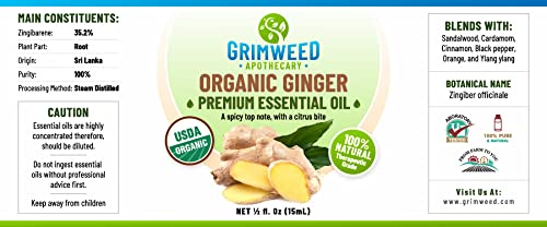 USDA Organic Ginger Essential Oil – Therapeutic Grade- Diffuser Oil - 100% All Natural - with Glass Dropper Grimweed Apothecary buy supplements canada