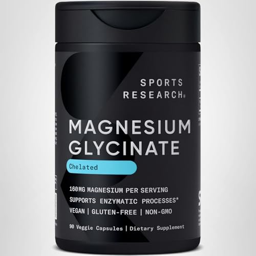 Sports Research® Magnesium Glycinate - Supports Restful Sleep & Enzymatic Processes - 160 mg Chelated Magnesium - Vegan Capsule - 90 Count Sports Research buy supplements canada