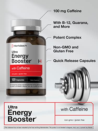 Ultra Energy Supplement | 120 Capsule Pills | with Caffeine & Vitamin B12 | Daily Energy Booster Horbäach buy supplements canada