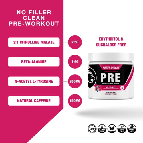 Honey Badger Pre Workout Powder, Keto Vegan Preworkout for Men & Women with Vitamin C Honey Badger buy supplements canada
