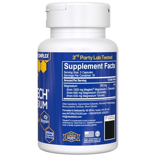 MagTech Magnesium Complex for Women & Men - 3 Forms of Magnesium: Glycinate, Magtein L-Threonate & Taurate - 200mg Chelated Complex NATURAL STACKS buy supplements canada