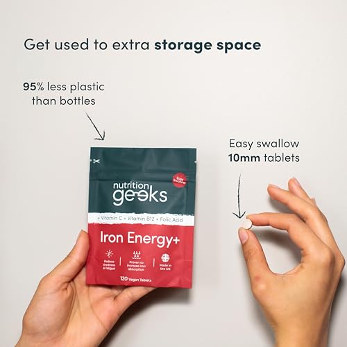 Iron Tablets High Strength Tablets with Vitamin C, B12 & Folic Acid - 120 Vegan Supplement Nutrition Geeks buy supplements canada