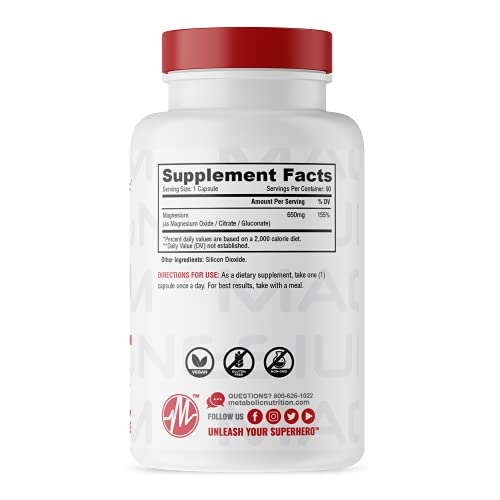 Metabolic Nutrition Magnesium, 650mg per Serving, Non-GMO, Vegan, Gluten Free Metabolic Nutrition buy supplements canada