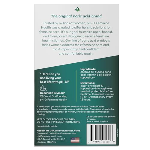 pH-D Feminine Health - Boric Acid Moisturizing Suppository - Woman Owned - for Vaginal Odor pH-D Feminine Health Support buy supplements canada