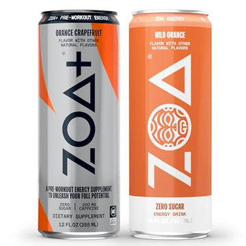 ZOA Energy Drink & ZOA+ Pre-Workout Bundle, Orange Grapefruit and Wild Orange, 12 Fl Oz ZOA buy supplements canada