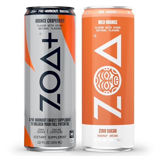 ZOA Energy Drink & ZOA+ Pre-Workout Bundle, Orange Grapefruit and Wild Orange, 12 Fl Oz ZOA buy supplements canada