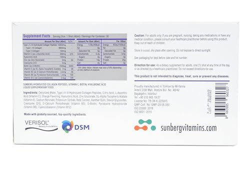 Sunberg Collagen Liquid Shots - 10000mg Collagen Supplement Type I,II,III Hyaluronic Acid Bodygenix buy supplements canada