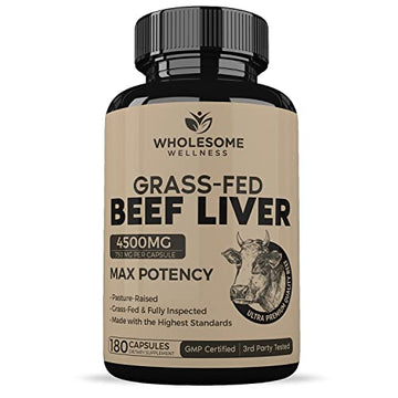 Grass Fed Desiccated Beef Liver Capsules (180 Pills, 750mg Each) - Natural Iron, Vitamin A Wholesome Wellness buy supplements canada