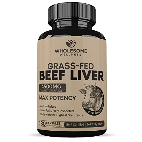 Grass Fed Desiccated Beef Liver Capsules (180 Pills, 750mg Each) - Natural Iron, Vitamin A Wholesome Wellness buy supplements canada