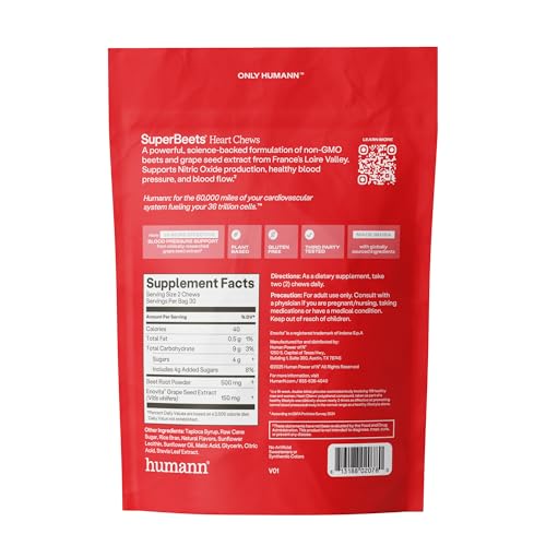 Humann SuperBeets Heart Chews, Beet Root Powder Support Energy Supplement, Nitric Oxide and Blood Pressure Support, Grape Seed Extract & Non-GMO Humann buy supplements canada