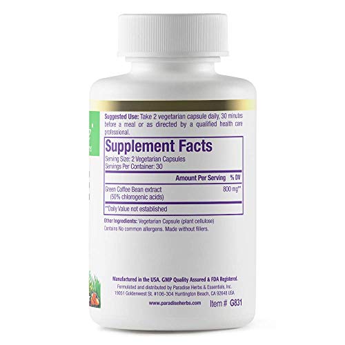 Paradise Herbs Green Coffee Bean, Vegan, Gluten Free, Non GMO, Active Whole Spectrum Paradise Herbs buy supplements canada