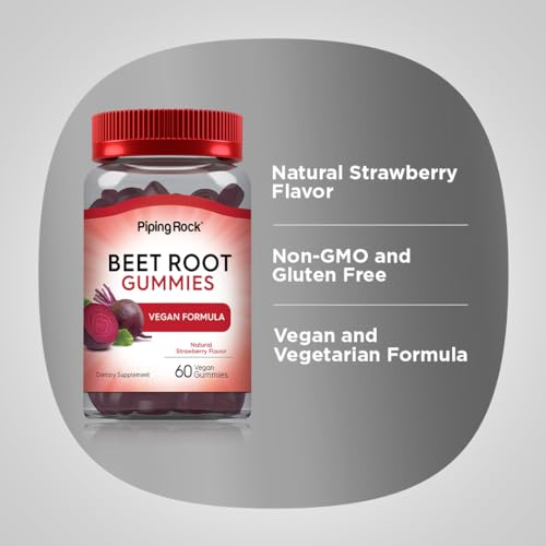Beet Root Gummies | 60 Count | with Nitrates and Black Pepper Extract | Nitric Oxide Piping Rock buy supplements canada