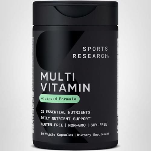 Sports Research® Multivitamin – Advanced Formula - 23 Essential Vitamins & Minerals with CoQ10 & Iodine - Daily Nutrient Support*- Non-GMO Tested & Gluten-Free -60 Veggie Capsules Sports Research buy supplements canada