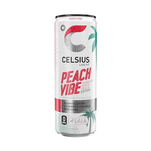 CELSIUS Sparkling Peach Vibe, Functional Essential Energy Drink 12 Fl Oz (Pack of 12) CELSIUS buy supplements canada