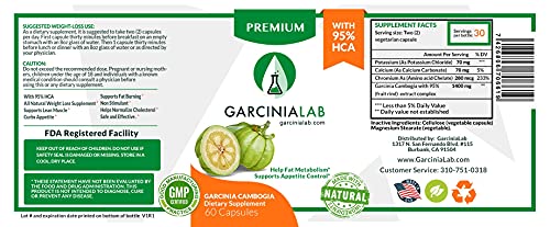 Garcinia Cambogia Extract 100% Pure 95% HCA Pharmaceutical Grade 60 Capsules 1 Month GarciniaLab buy supplements canada