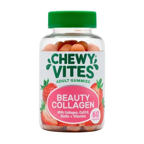 Chewy Vites Beauty Collagen 60 Gummy Vitamins |Hydrolised Collagen, CoQ10, Biotin + Vitamins | 1 Month Supply | Real Fruit Juice | Berry Flavour | 2-a-Day | CHEWY VITES buy supplements canada
