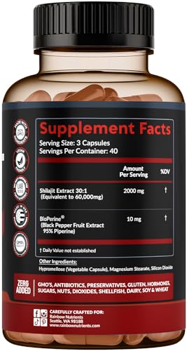 Pure Himalayan Shilajit Capsules Supplement (60,000mg+ Absorption Enhancer+50% Rainbow Nutrients, LLC buy supplements canada