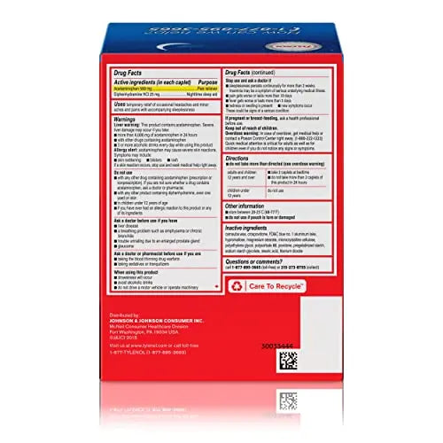 Tylenol PM Extra Strength Nighttime Pain Reliever Sleep Aid Caplets with Acetaminophen & Diphenhydramine HCl, Relief for Nighttime Aches & Pains, Travel Size, 50 Packs of 2 Caplets Tylenol buy supplements canada
