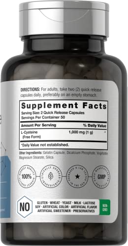 L-Cysteine 1000mg | 100 Powder Capsules | Non-GMO, Gluten Free Supplement Horbäach buy supplements canada