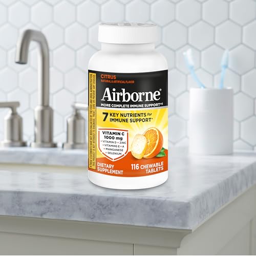 Airborne Vitamin C 1000mg (per Serving) - Citrus Chewable Tablets (116 Count in a Bottle), Gluten-Free Immune Support Supplement, with Vitamins A C E, Zinc, Selenium Airborne buy supplements canada