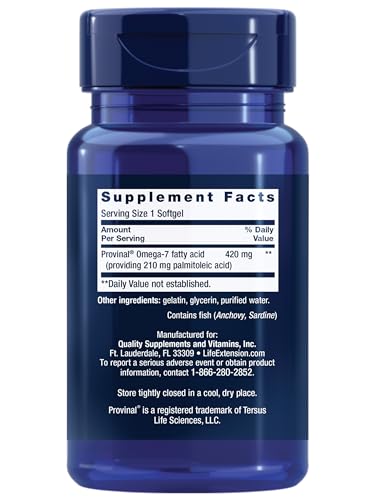 Provinal Purified Omega-7 - Daily Essential Omega 7 Fatty Acids Supplement, Palmitoleic Life Extension buy supplements canada