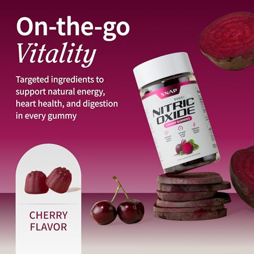 Snap Supplements Nitric Oxide Gummies - Beet Root Extract 300mg, Sugar Free Beetroot Supplement with Pomegranate Powder for Circulation & Natural Energy, 60 Vegan Gummies, Cherry Flavor Snap Supplements buy supplements canada