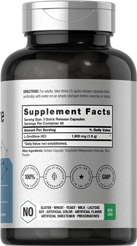 L Ornithine HCl | 1900mg | 120 Capsules | Non-GMO & Gluten Free Supplement Horbäach buy supplements canada