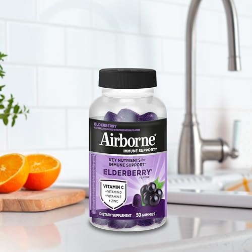 Airborne Elderberry + Zinc & Vitamin C Gummies For Adults, Immune Support Vitamin D & Zinc Gummies With Powerful Antioxidant Vitamins C D & E Airborne buy supplements canada