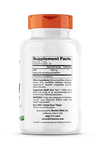 Doctor's Best MSM with OptiMSM, Non-GMO, Gluten Free, Joint Support, 1500 mg Doctor's BEST buy supplements canada