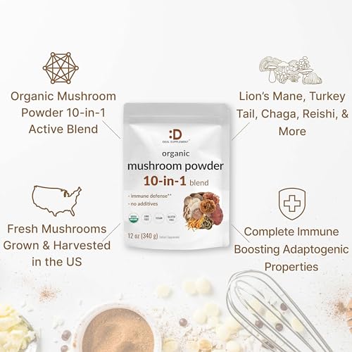 Organic Mushroom Powder Supplement, 12oz – 10 in 1 Active Blend – Turkey Tail, Lions Mane DEAL SUPPLEMENT buy supplements canada