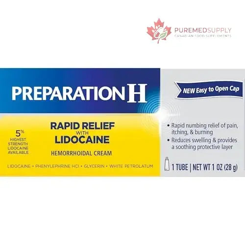 Preparation H Rapid Relief Hemorrhoid Cream with Lidocaine, Numbing Relief for Swelling, Pain, Burning and Itching - 1 Oz Tube Preparation H buy supplements canada