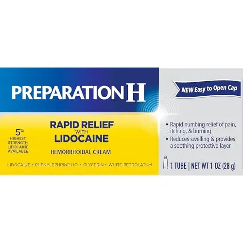 Preparation H Rapid Relief Hemorrhoid Cream with Lidocaine, Numbing Relief for Swelling, Pain, Burning and Itching - 1 Oz Tube Preparation H buy supplements canada
