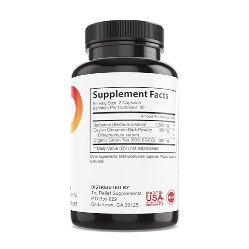 TR TRURELIEF Berberine 1200mg w/Ceylon Cinnamon & Green Tea - 120 Caps TR TRURELIEF buy supplements canada