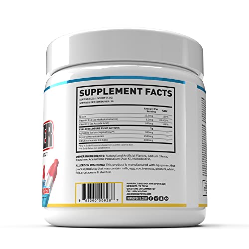 MAN Sports Pump Powder Blue Bombsicle - Stimulant Free Pre Workout Drink MAN Sports buy supplements canada