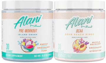 Alani Nu Island Crush Pre Workout and BCAA Sour Peach Rings Post Workout Powder Alani Nu buy supplements canada