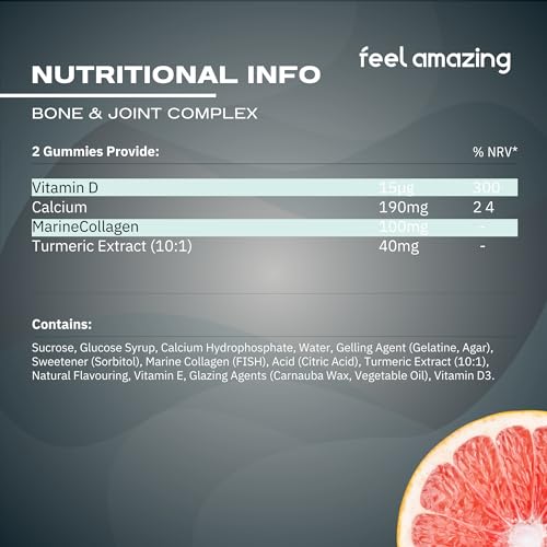 Feel Amazing Bone & Joint Complex Gummies - with Calcium, Vitamin D3 & Marine Collagen - 60 Grapefruit-Flavored Gummies - 30-Day Supply (1) Feel Amazing buy supplements canada