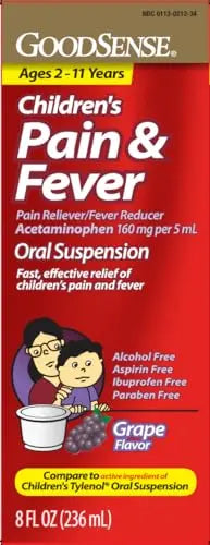 GoodSense Children's Pain and Fever, Acetaminophen 160 mg per 5 mL Oral Suspension, Grape Flavor, 8 FL OZ GoodSense buy supplements canada