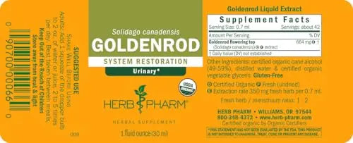 Herb Pharm Certified Organic Goldenrod Liquid Extract for Urinary System Support, 1 Fl Oz (Pack of 1) Herb Pharm buy supplements canada