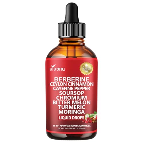 14-in-1 Berberine with Ceylon Cinnamon Supplement Liquid Drops, 1800mg + 30:1 Liposomal Tech with Cayenne Pepper, Soursop, Chromium, Bitter Melon, Turmeric, Moringa, Gymnema VivoNu buy supplements canada