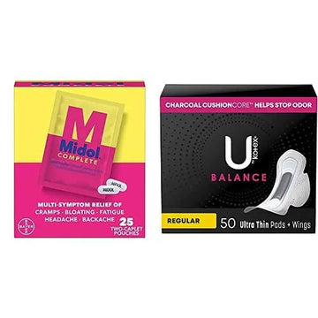 Midol Woman-on-The-Go Period Essentials Complete On The Go Menstrual Pain Relief Caplets, 50ct (25 Pouches of 2) & U by Kotex Balance Ultra Thin Pads Regular Absorbency 50ct Midol buy supplements canada