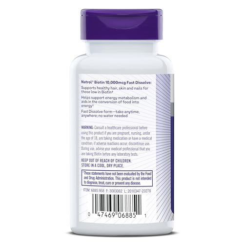 Natrol Biotin 10000mcg, 4X Faster Dissolve Supplement for Healthy Hair, Skin and Nails for Those Low in Biotin, Plus Energy Metabolism Support Natrol buy supplements canada